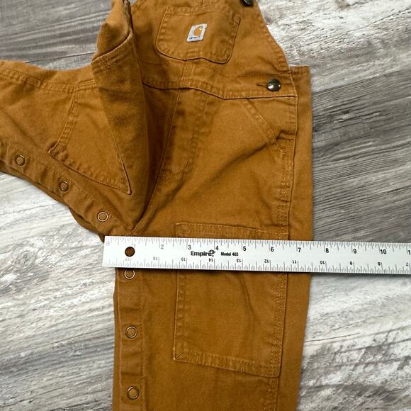 Carhartt Tan 9M Babies Utility Plaid Lined Double Knee Duck Canvas Bib Overalls - Picture 12 of 13